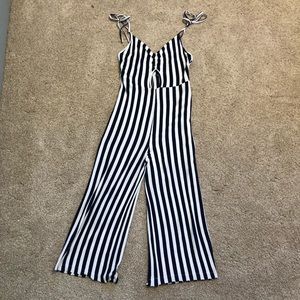 White and blue striped jumpsuit